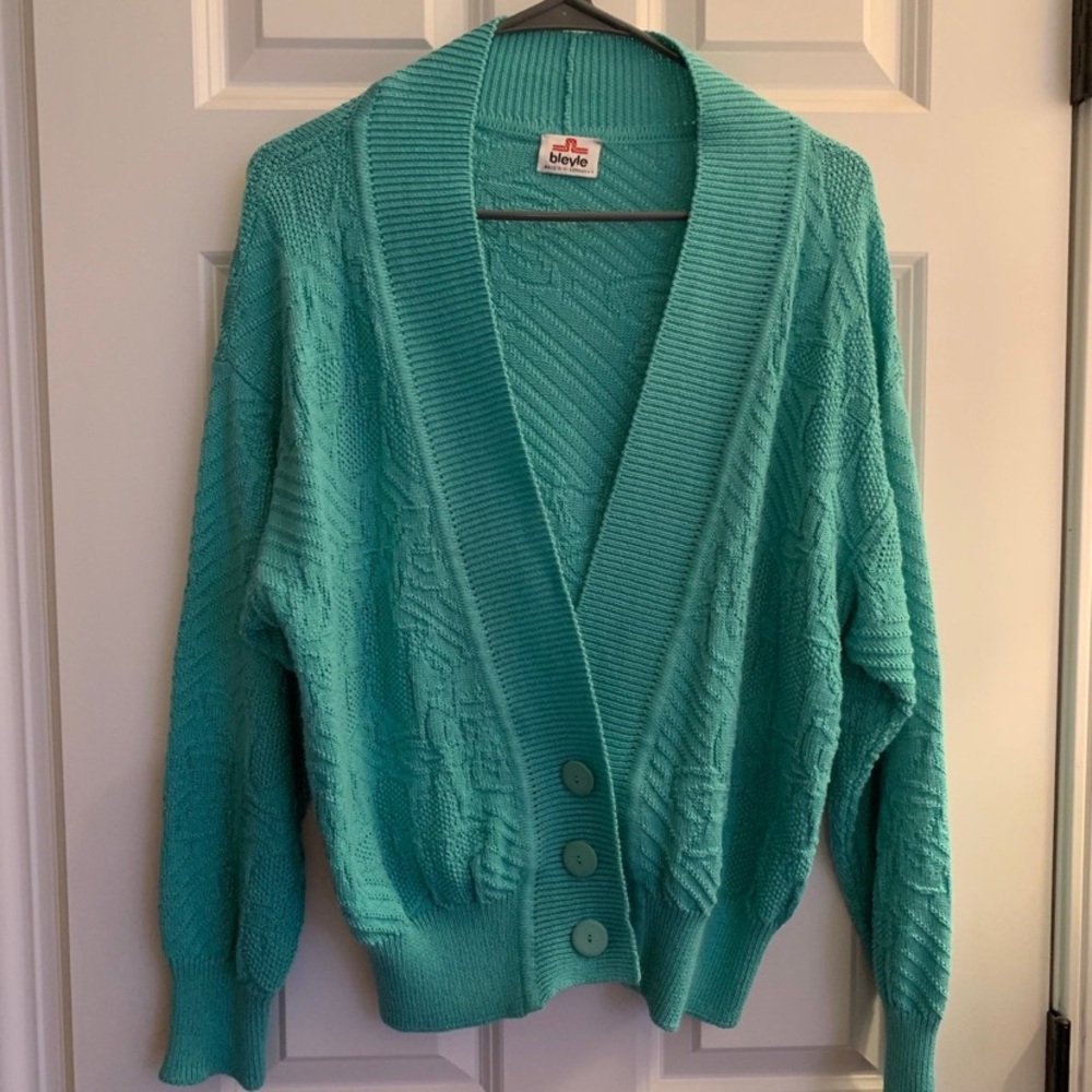 Women's Teal Cotton Blend Vintage Cardigan Sweater